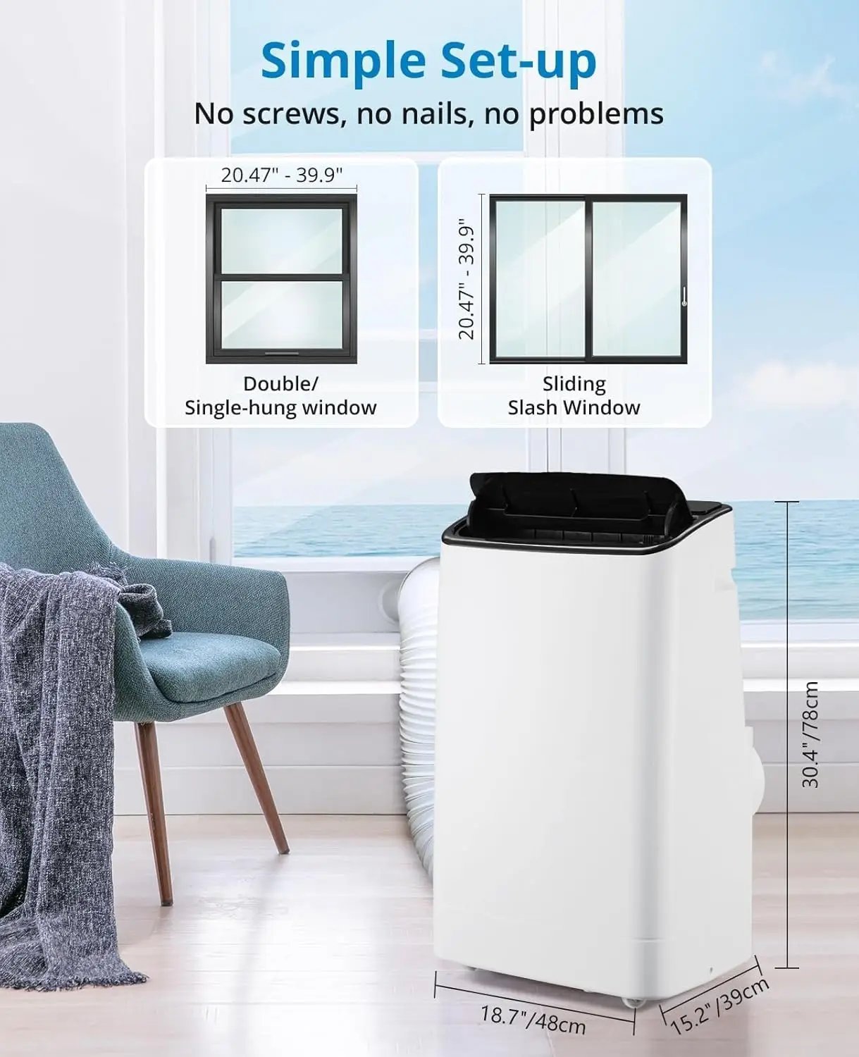 14000 BTU Portable Air Conditioner Cools Up to 750 Sq.Ft 3-in-1 Cooling/Dehumidifier/Fan Smart/Sleep Mode 24H Timer for Home