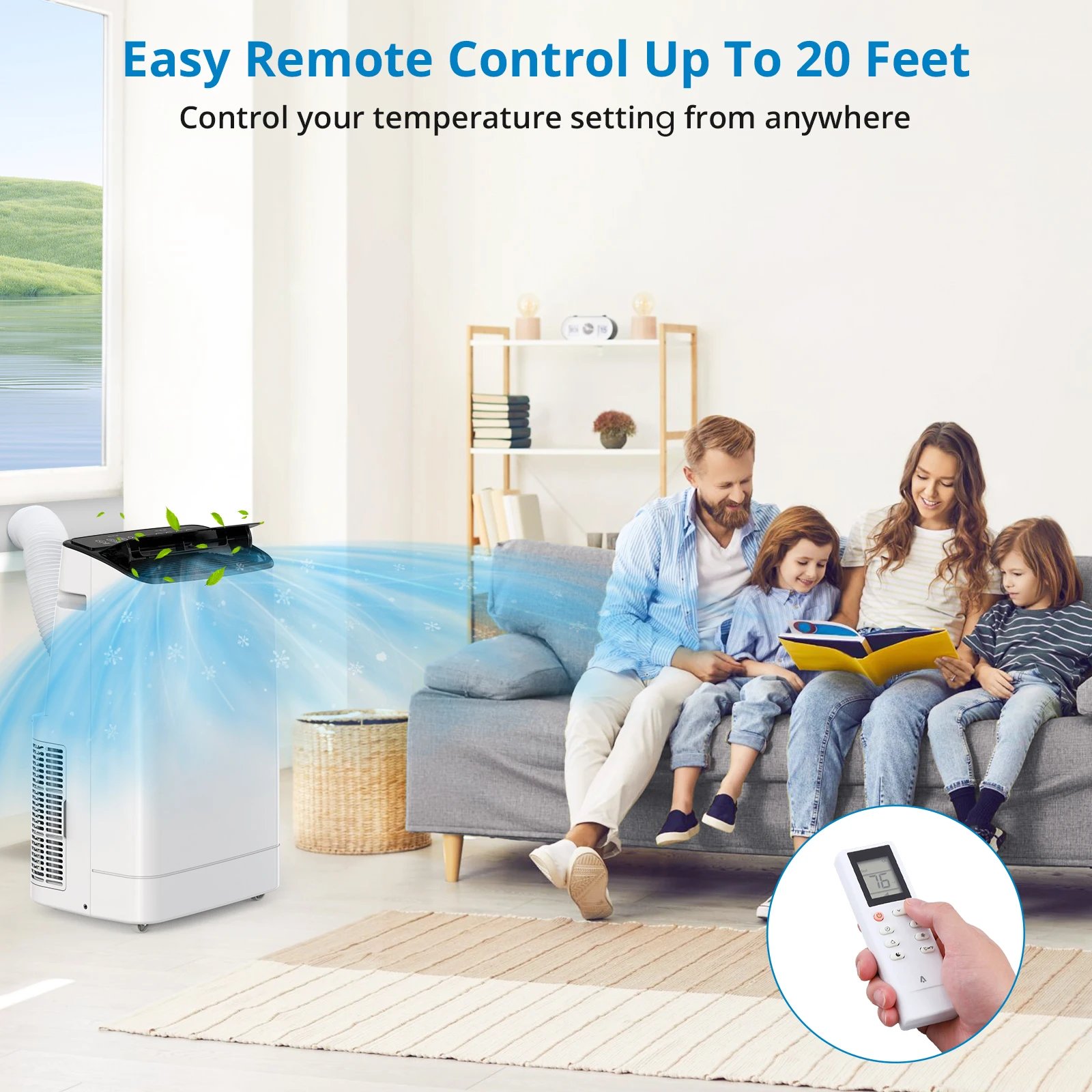 14000 BTU Portable Air Conditioner Cools Up to 750 Sq.Ft 3-in-1 Cooling/Dehumidifier/Fan Smart/Sleep Mode 24H Timer for Home