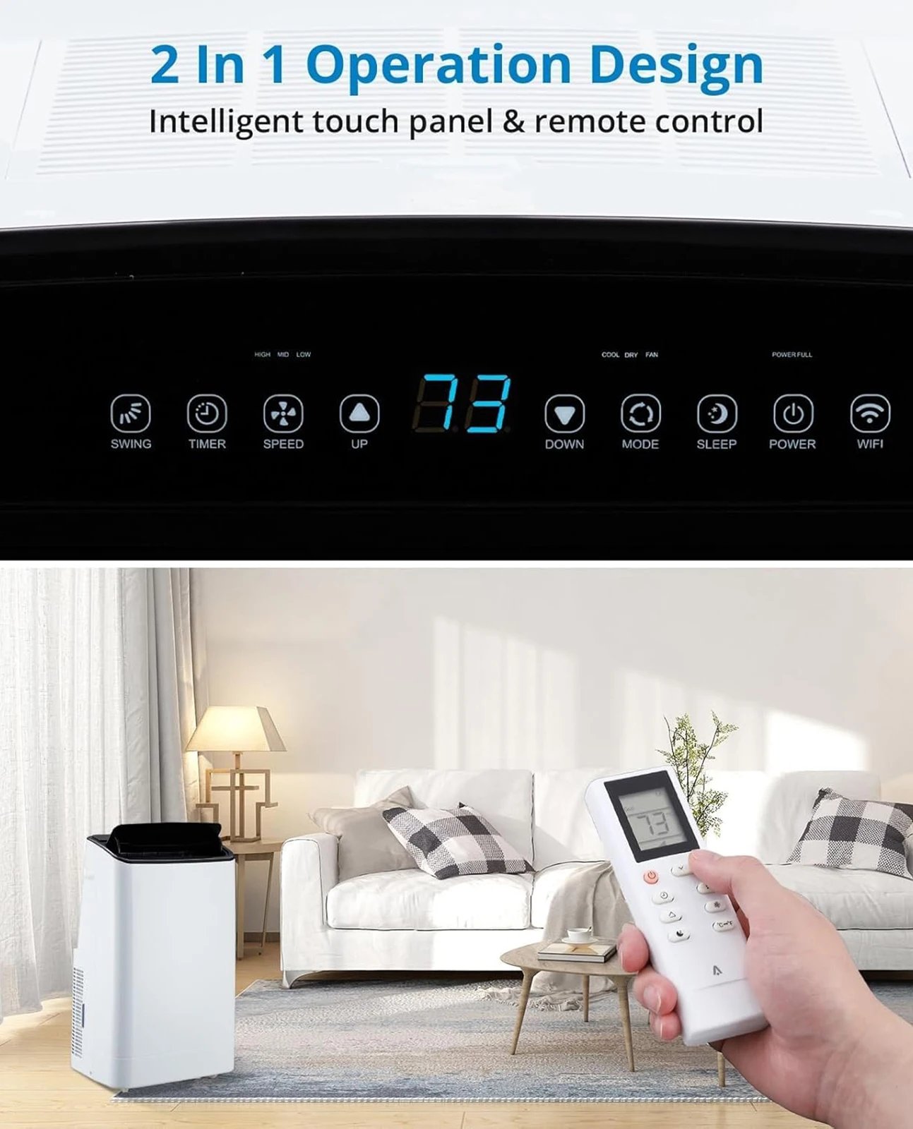 14000 BTU Portable Air Conditioner Cools Up to 750 Sq.Ft 3-in-1 Cooling/Dehumidifier/Fan Smart/Sleep Mode 24H Timer for Home