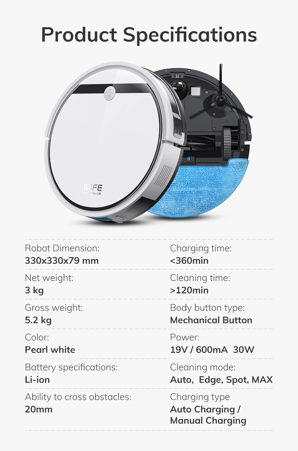 ILIFE  V3X/V7s Plus Vacuum Cleaner Robot ,120mins Automatic Charging,Home Appliance,For Sweeping Mopping Smart Home Clean