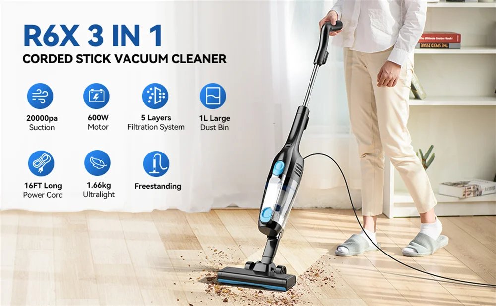 INSE R3S Corded Vacuum Cleaner 16Kpa 6M Extra Long Cord Handheld Vacuum Cleaner for Car Cleaning Hard Floor Household Appliance