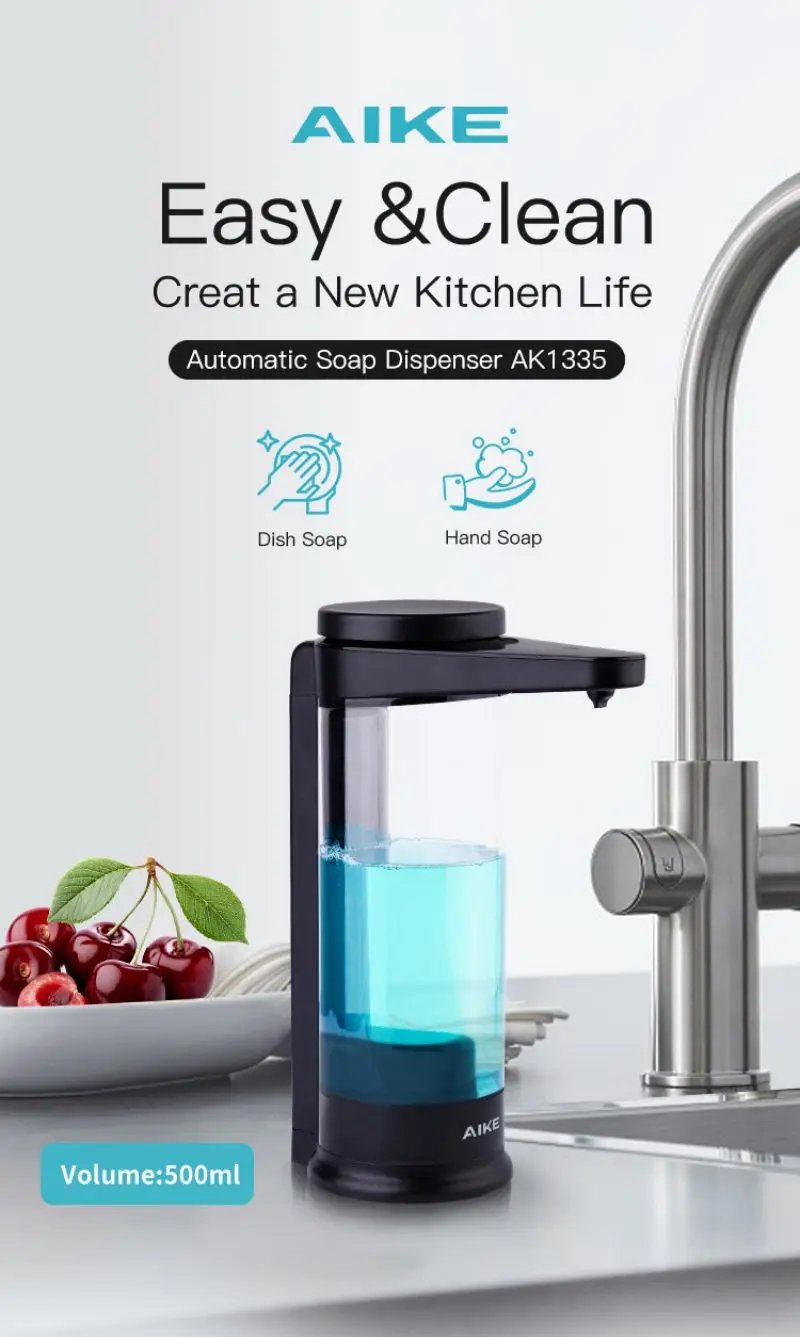 AIKE Automatic Liquid Soap Dispenser For Hands Washing Kitchen Liquid Soap Dispenser Chargeable USB Smart Dispenser For Soap