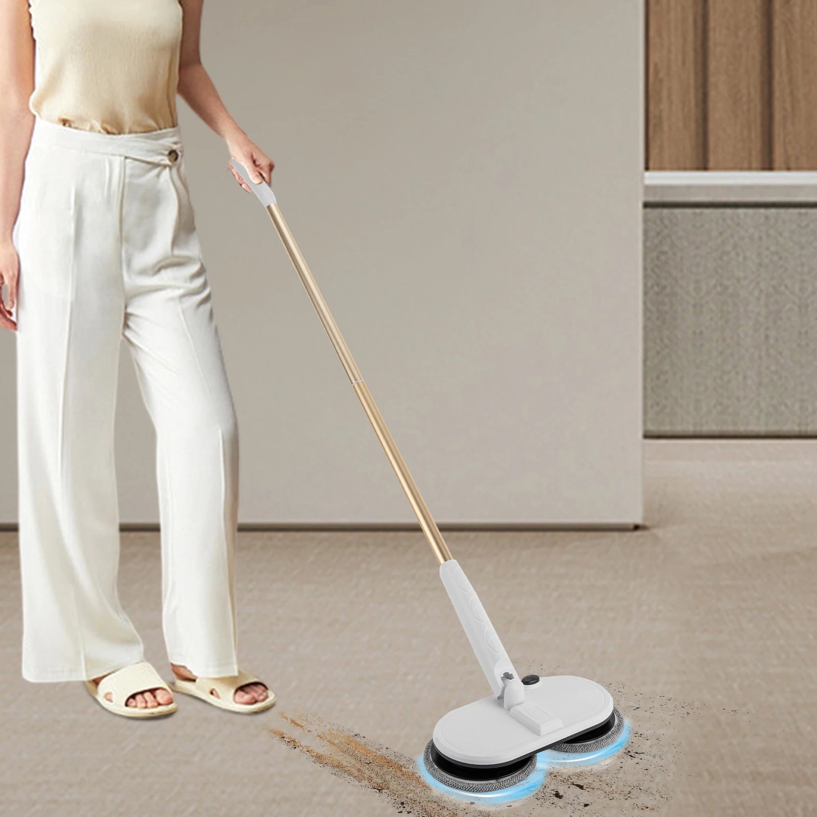 Cordless Spin Mop with Rechargeable Lithium Battery Adjustable Height with 4 Pads Use for Home Cleaning Cordless Spin Mop with Rechargeable Lithium Battery Adjustable Height with 4 Pads Use for Home Cleaning
